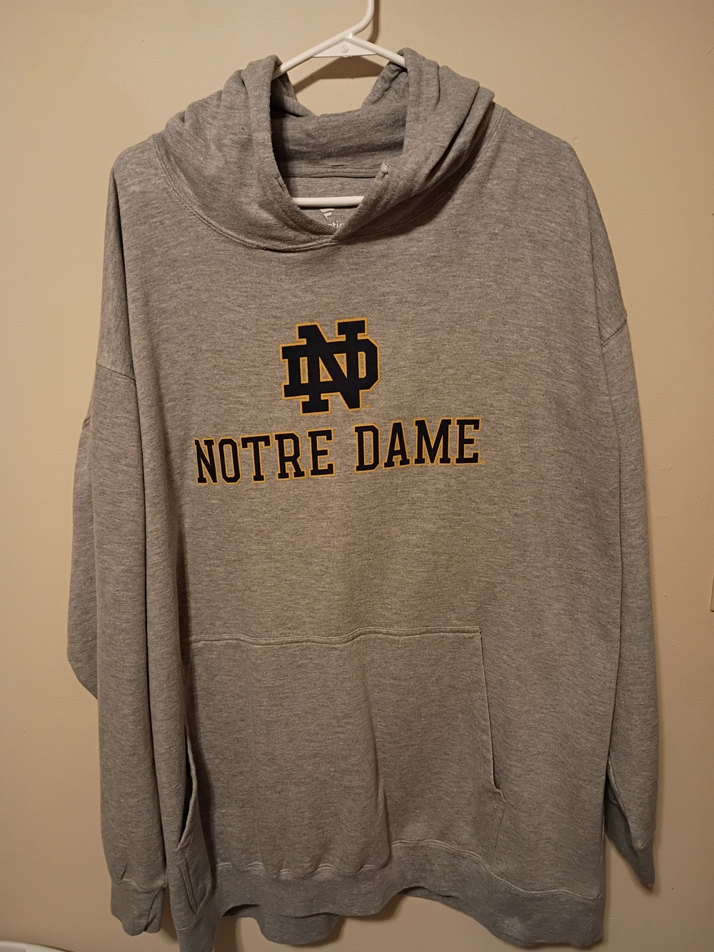 Fanatics Notre Dame Gray Crewneck Hoodie with Gold & Navy Logo